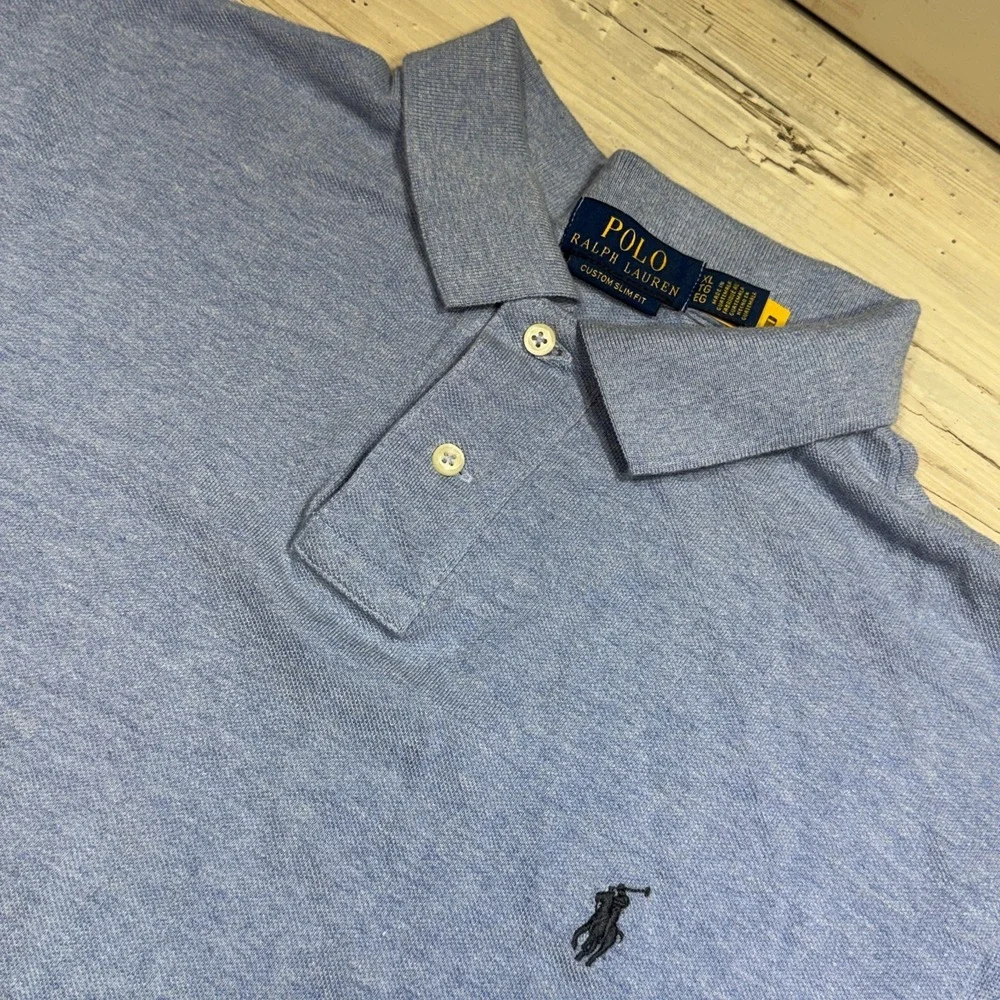 Polo Ralph Lauren Polo Shirt Men's Sz XL Blue Custom‎ Slim Fit Short Sleeve